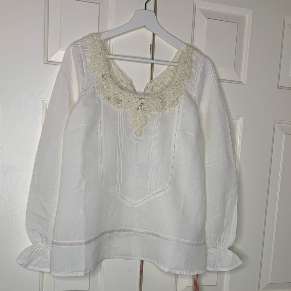 Hoos Intropia NWT long sleeve cream blouse w/ adjustable waist